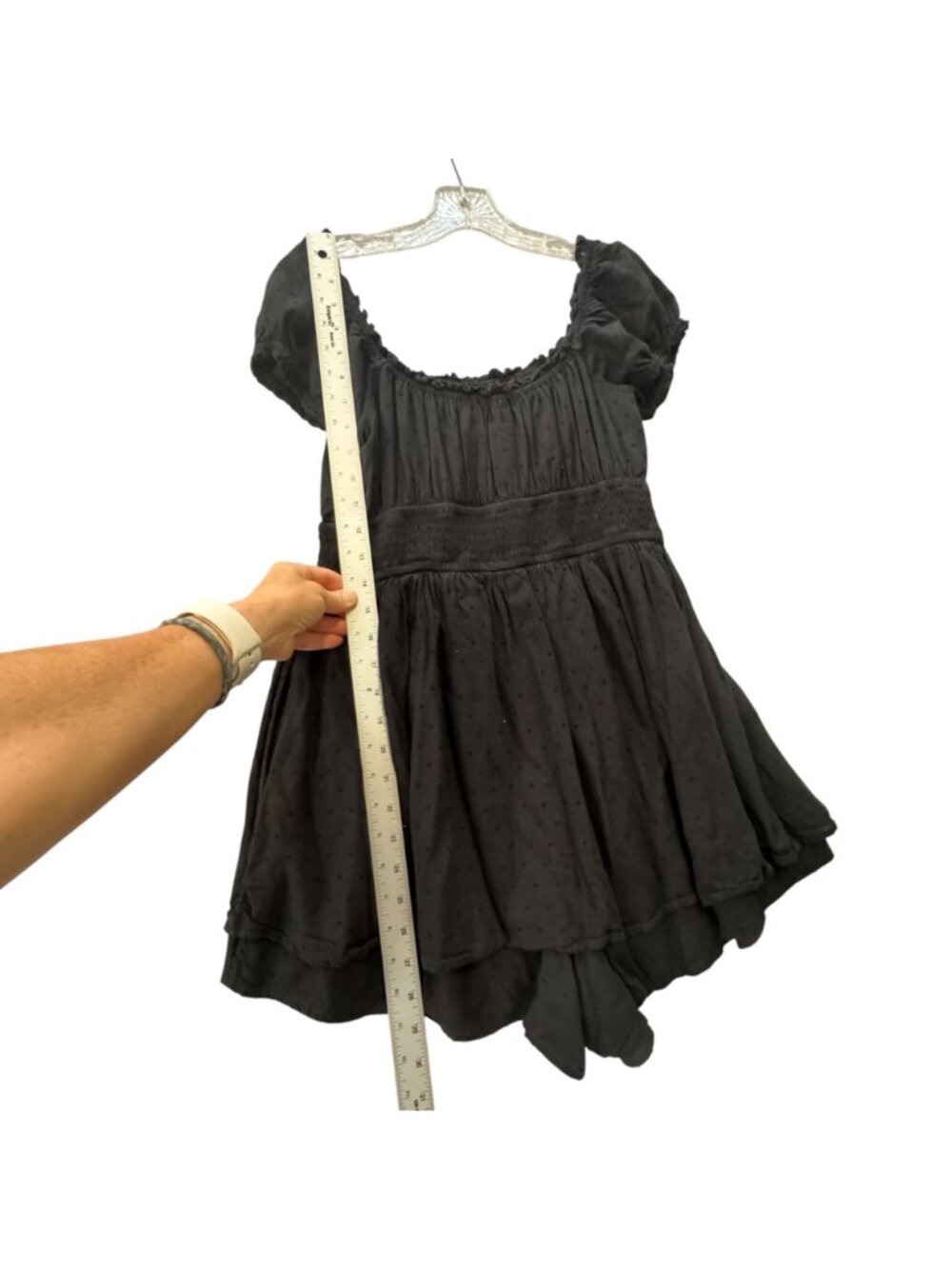 Hollister Women's Smocked Romper Size L Black Peasant Waist Puff Sleeve Lined - Picture 12 of 14